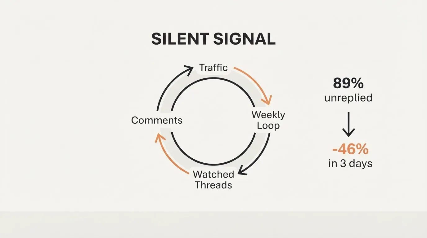 89% Unreplied, Traffic Still Came: Comment Marketing Strategy by the Ledger